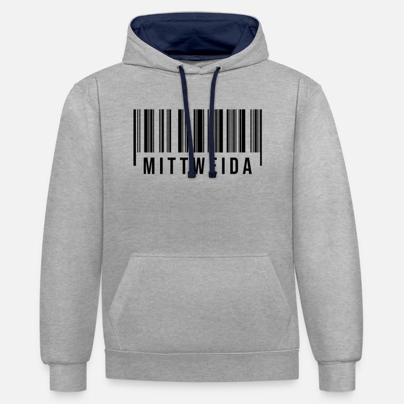 Erzgebirge Strichcode Mittweida - Kontrast-Hoodie - Grau meliert/Navy