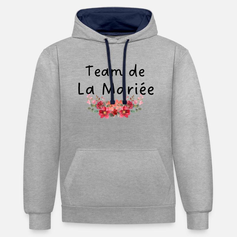 Team de la mariée fleurs - Sweat à capuche contrasté - gris chiné/bleu marine