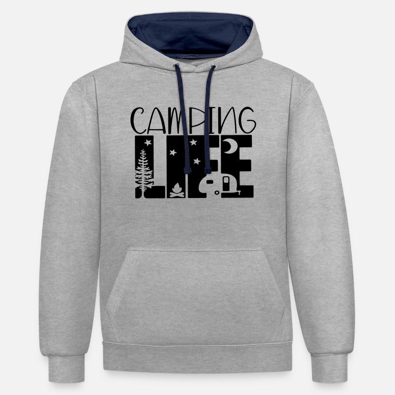 la vie en camping - Sweat à capuche contrasté - gris chiné/bleu marine