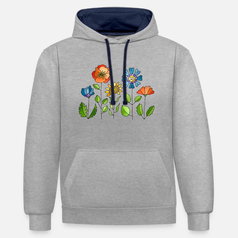 Fleur - Sweat à capuche contrasté - gris chiné/bleu marine
