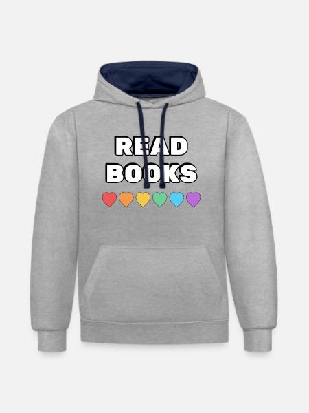 Read Books Rainbow Hearts - Contrast hoodie - heather grey/navy