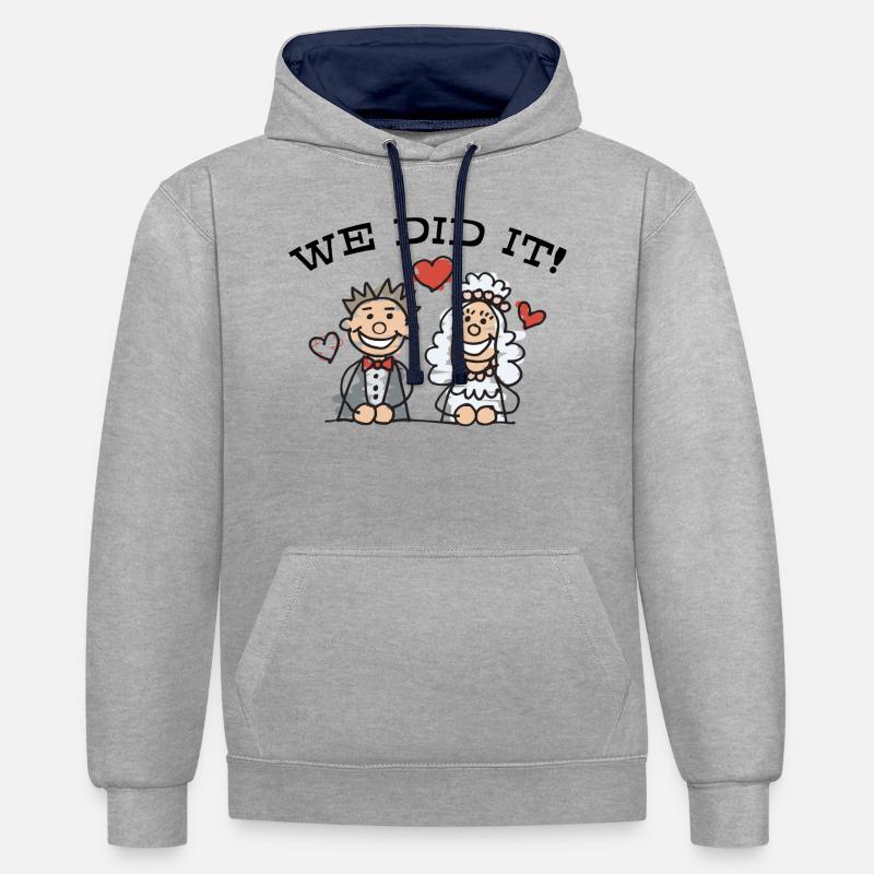 Just Married We Did It - Sweat à capuche contrasté - gris chiné/bleu marine