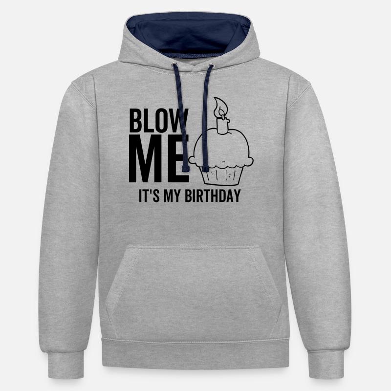 Soufflez-moi c’est mon anniversaire - Sweat à capuche contrasté - gris chiné/bleu marine