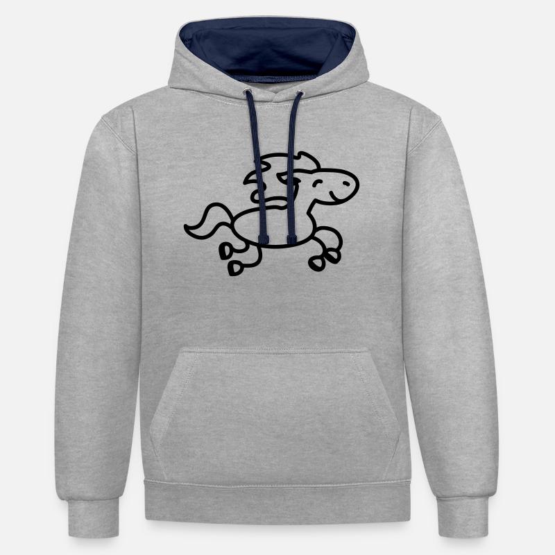 Cheval saute - ligne - Sweat à capuche contrasté - gris chiné/bleu marine