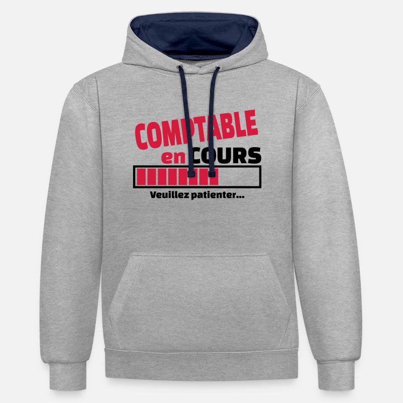 comptable en cours - Sweat à capuche contrasté - gris chiné/bleu marine