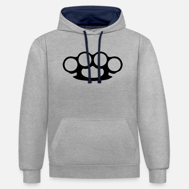 knuckle-duster - Sweat à capuche contrasté - gris chiné/bleu marine