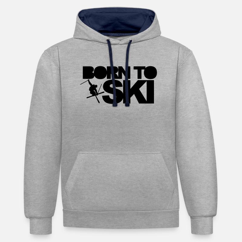 Born To Ski - Sweat à capuche contrasté - gris chiné/bleu marine