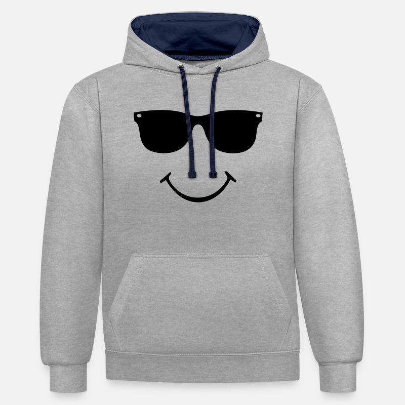 face - Sweat à capuche contrasté - gris chiné/bleu marine