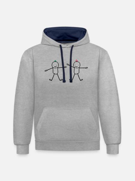 Zwei Kinderbrüder (anpassbare Haare) - Kontrast-Hoodie - Grau meliert/Navy