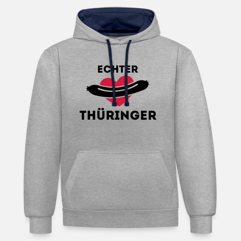Echter Thüringer - Bratwurstliebe - Kontrast-Hoodie - Grau meliert/Navy