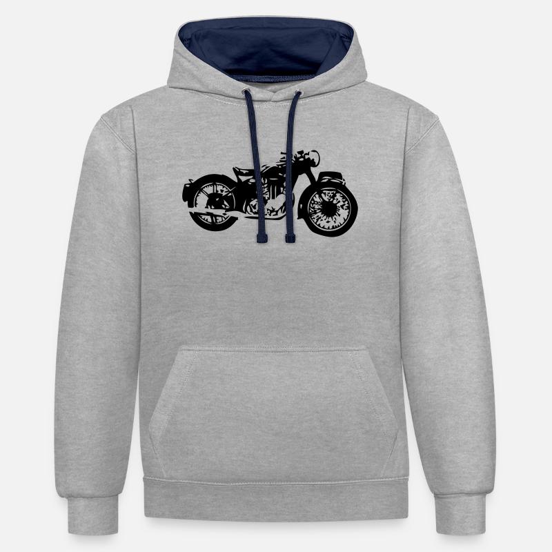 vieille moto 2 - Sweat à capuche contrasté - gris chiné/bleu marine