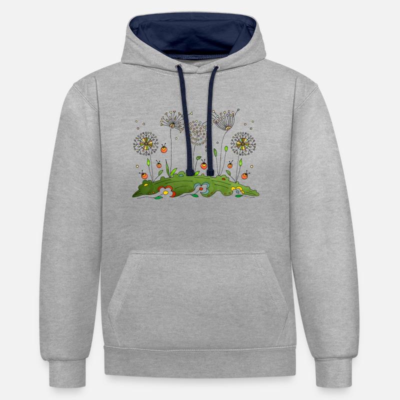 Fleur - Sweat à capuche contrasté - gris chiné/bleu marine