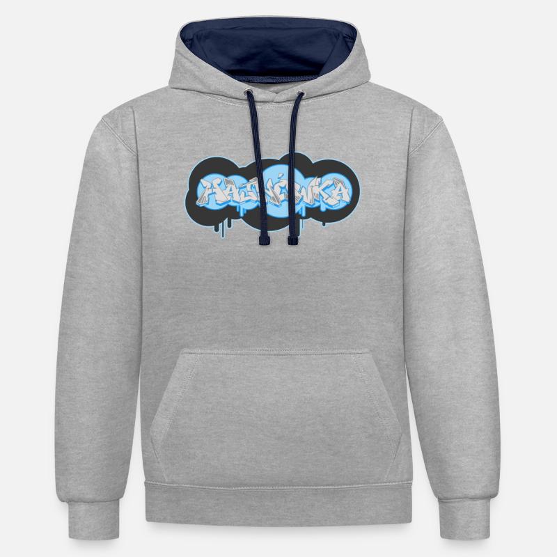Hajnowka, Hajnówka Graffiti Ilustracja, tekst - Sweat à capuche contrasté - gris chiné/bleu marine