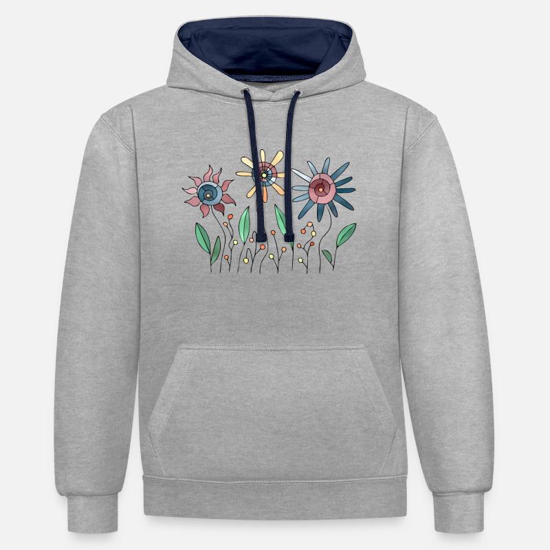 Fleur - Sweat à capuche contrasté - gris chiné/bleu marine