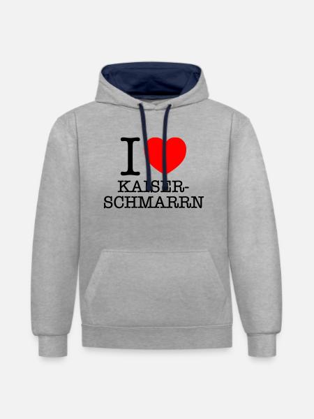 I Love Herz Kaiserschmarrn - Kontrast-Hoodie - Grau meliert/Navy