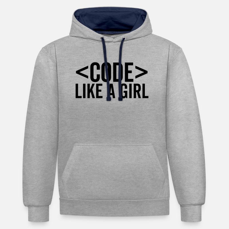 Code wie ein Mädchen - Kontrast-Hoodie - Grau meliert/Navy