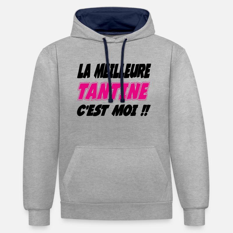 La meilleure TANTINE c'est moi !!! - Sweat à capuche contrasté - gris chiné/bleu marine
