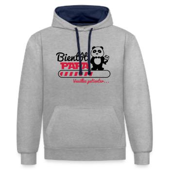 bientôt papa - Futur père - Panda - Sweat à capuche contrasté - gris chiné/bleu marine - Devant - Liana (172cm) & Jaron (178cm)