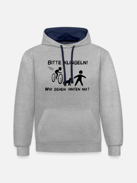 Bitte klingeln! Radfahrer-Hund - Kontrast-Hoodie - Grau meliert/Navy