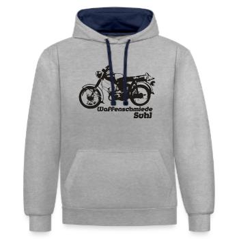 Simson S50 DDR Mopet - Kontrast-Hoodie - Grau meliert/Navy - Vorne - Liana (172cm) & Jaron (178cm)