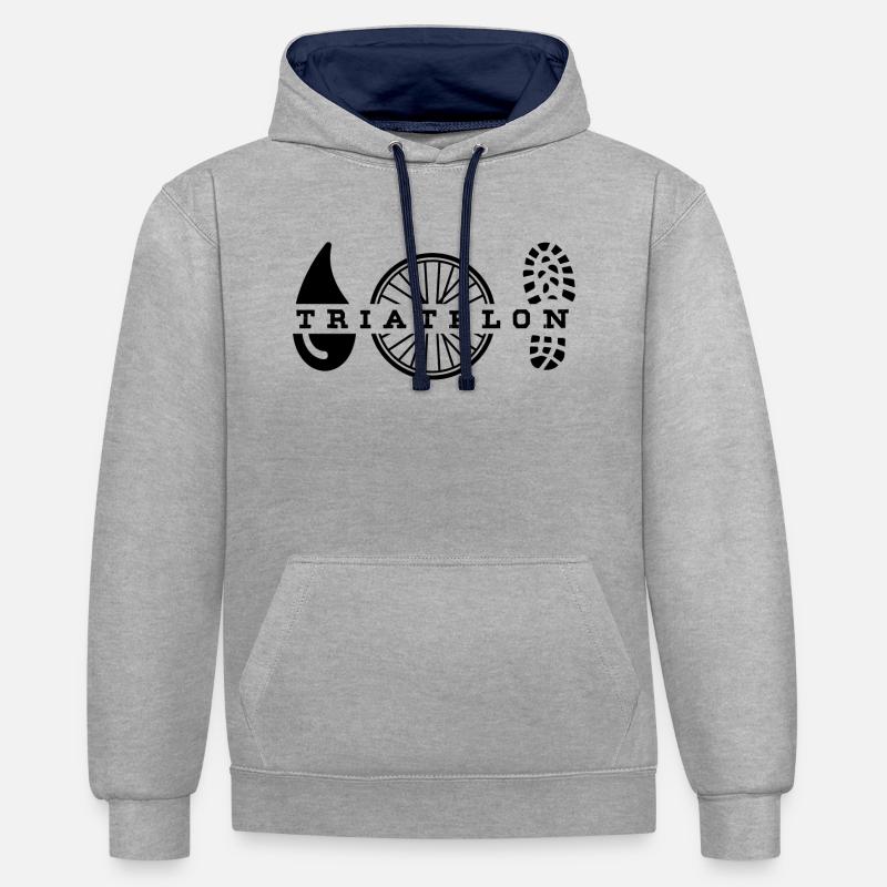 Triathlon - Sweat à capuche contrasté - gris chiné/bleu marine