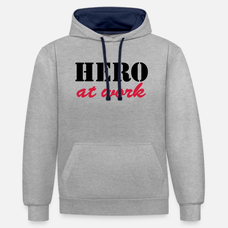 Hero at work - Sweat à capuche contrasté - gris chiné/bleu marine