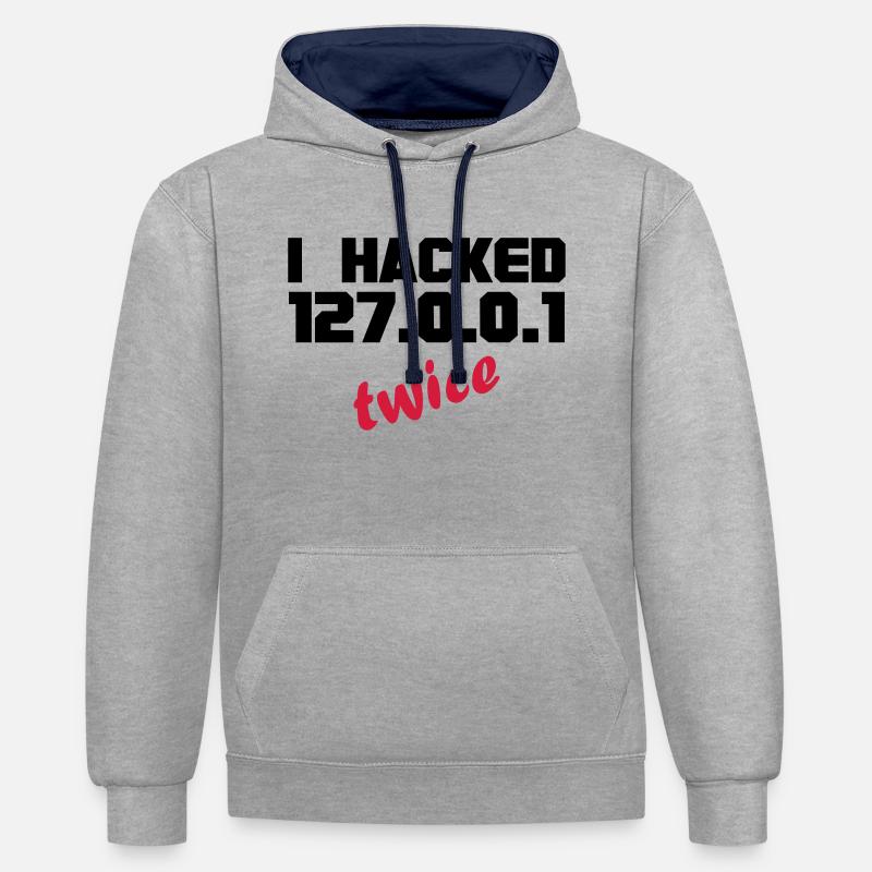 i hacked localhost twice - Kontrast-Hoodie - Grau meliert/Navy