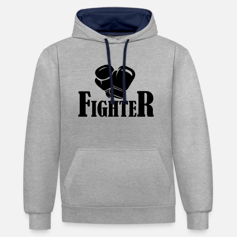fighter - Sweat à capuche contrasté - gris chiné/bleu marine