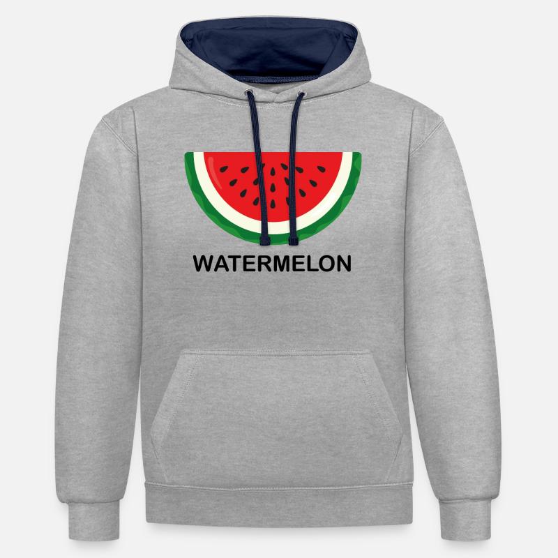 Pastèque, pastèque avec écriture noire - Sweat à capuche contrasté - gris chiné/bleu marine