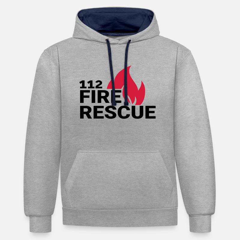 112 firerescue - Sweat à capuche contrasté - gris chiné/bleu marine