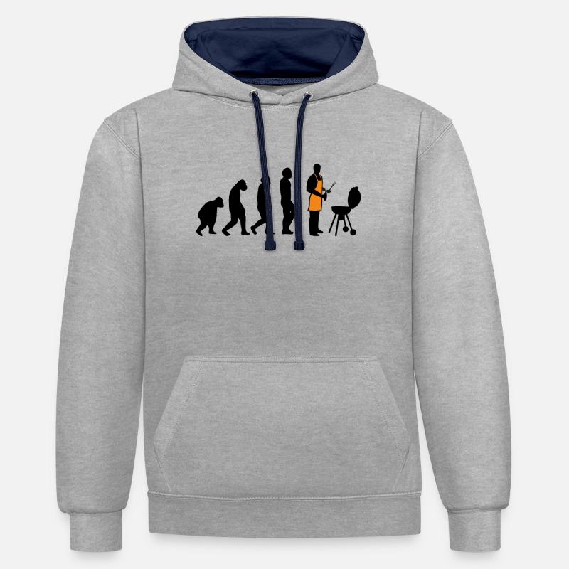 EVOLUTION BARBECUE - Sweat à capuche contrasté - gris chiné/bleu marine