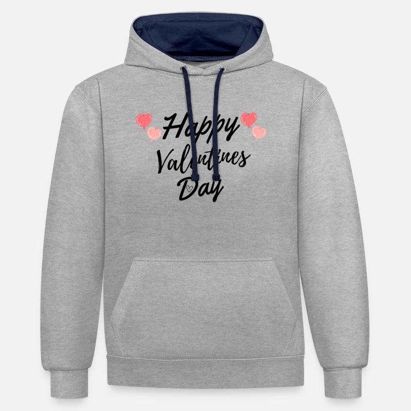 Joyeuse Saint-Valentin - Sweat à capuche contrasté - gris chiné/bleu marine
