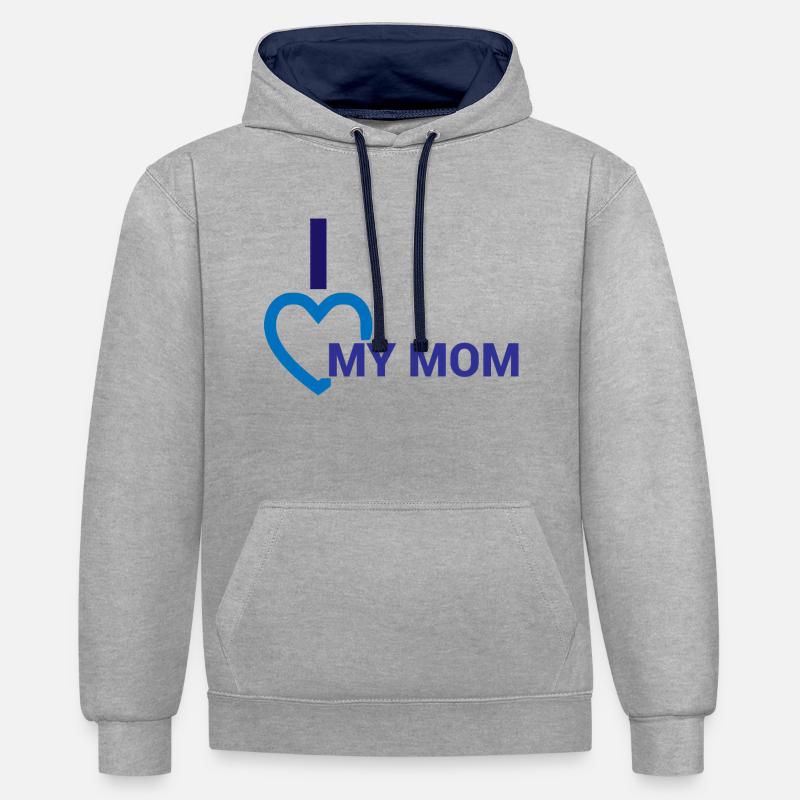 J’aime ma mère - Sweat à capuche contrasté - gris chiné/bleu marine