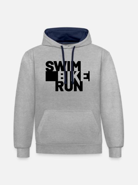 SWIM BIKE RUN - Kontrast-Hoodie - Grau meliert/Navy