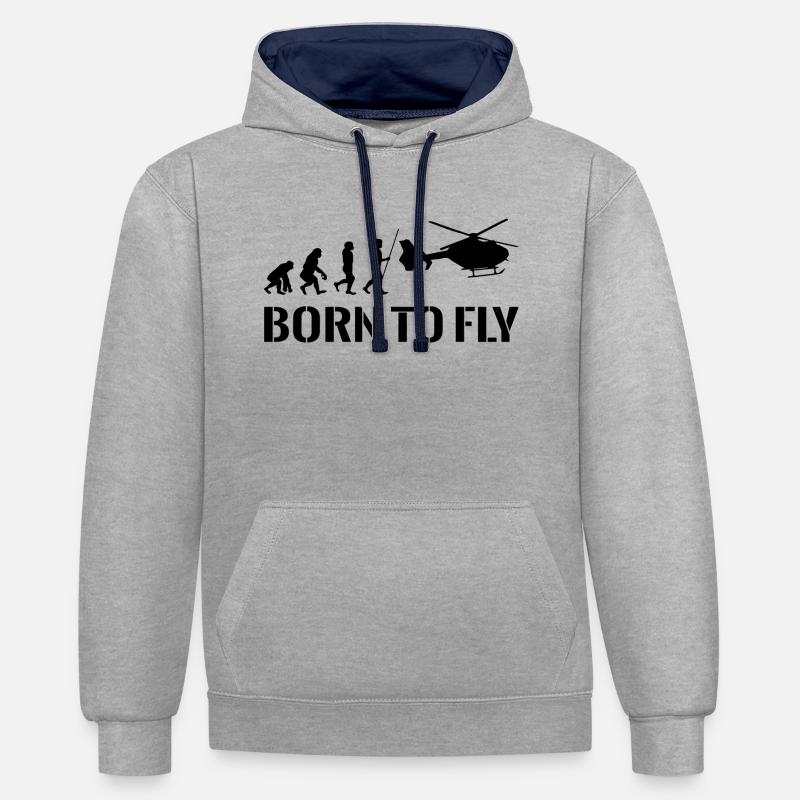 Hubschrauber Pilot Evolution Geschenkidee - Kontrast-Hoodie - Grau meliert/Navy
