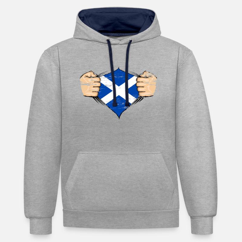 Drapeau de l’Écosse utilisé - Sweat à capuche contrasté - gris chiné/bleu marine