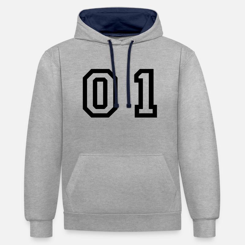 Nummer - 01 - zero one - Kontrast-Hoodie - Grau meliert/Navy