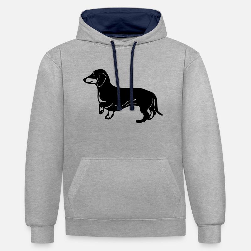 teckel - Sweat à capuche contrasté - gris chiné/bleu marine
