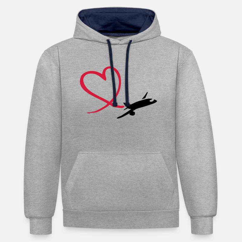 Avion - Sweat à capuche contrasté - gris chiné/bleu marine