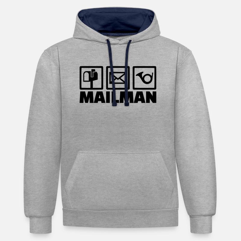 Mailman - Sweat à capuche contrasté - gris chiné/bleu marine