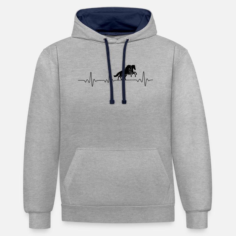 Herzfrequenz Pferde Horses - Kontrast-Hoodie - Grau meliert/Navy