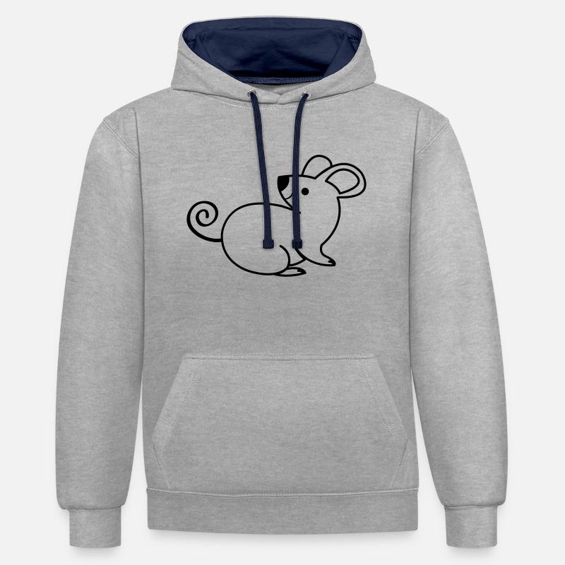 Souris - Sweat à capuche contrasté - gris chiné/bleu marine