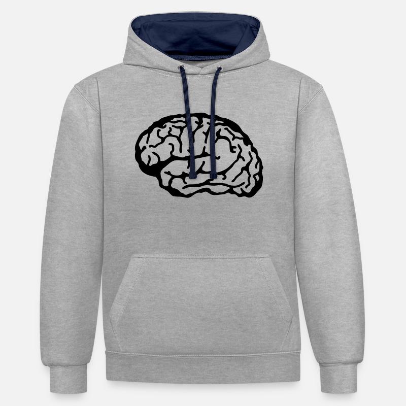 brain - Sweat à capuche contrasté - gris chiné/bleu marine