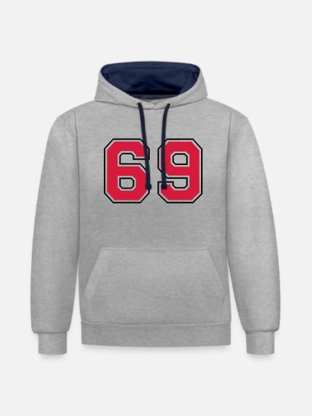 69__f2 - Kontrast-Hoodie - Grau meliert/Navy