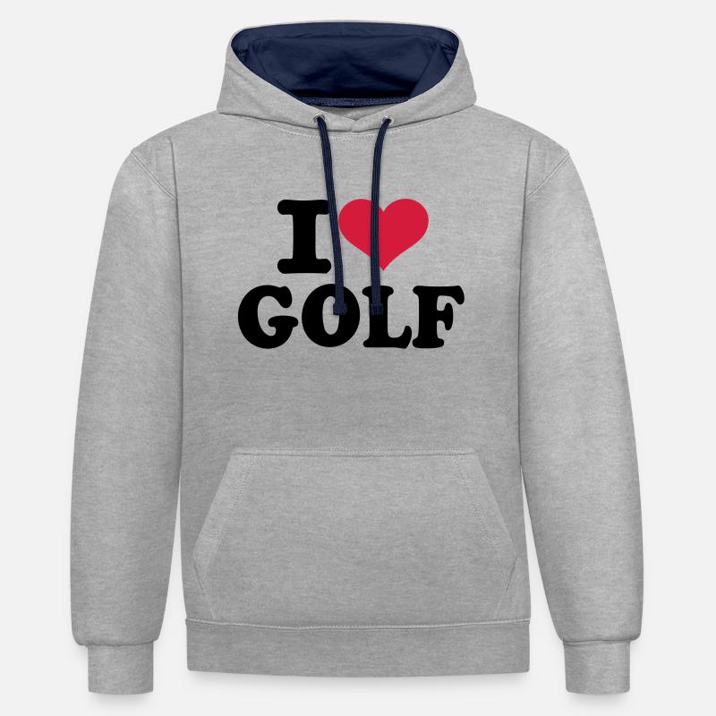 I love Golf - Sweat à capuche contrasté - gris chiné/bleu marine
