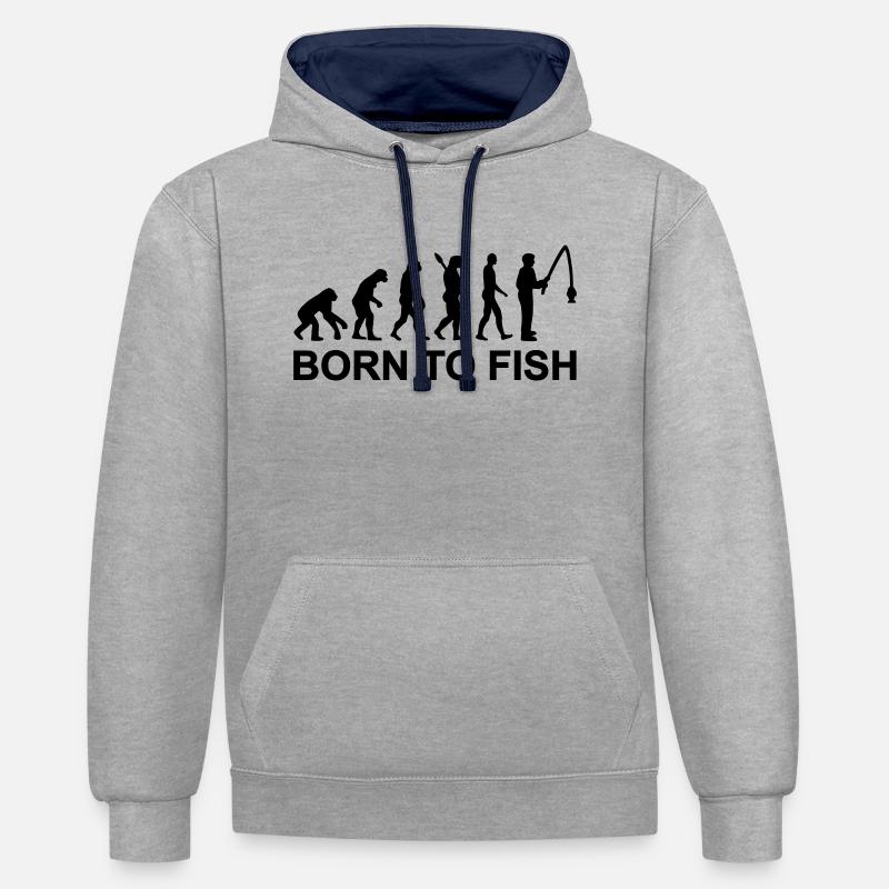 Évolution Pêche - Sweat à capuche contrasté - gris chiné/bleu marine