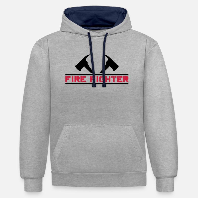 pompier de feu 2 axes - Sweat à capuche contrasté - gris chiné/bleu marine