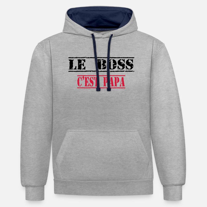 Le boss c'est papa - Kontrast-Hoodie - Grau meliert/Navy