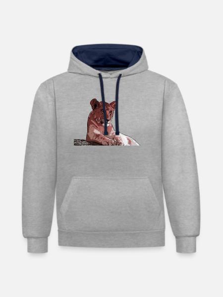Young lion - Contrast hoodie - heather grey/navy