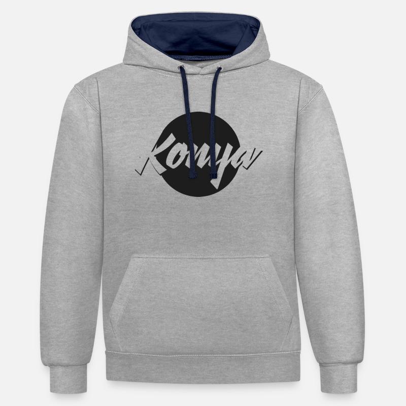 Konya - Sweat à capuche contrasté - gris chiné/bleu marine